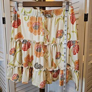 LoveUDear XL, 3 Tiered Knit, Mini Skirt, Beige with Orange Flowers